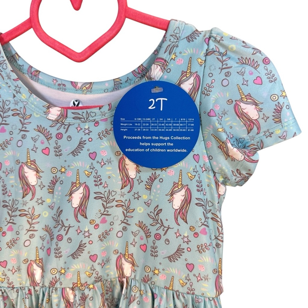 Charlie’s Project Twirl Dress Unicorns Hearts Blue Pockets Size 2T New - Picture 3 of 5